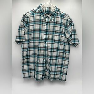 KÜHL Men's Plaid‎ Short Sleeve Button Up Shirt Blue Green Outdoor Size L